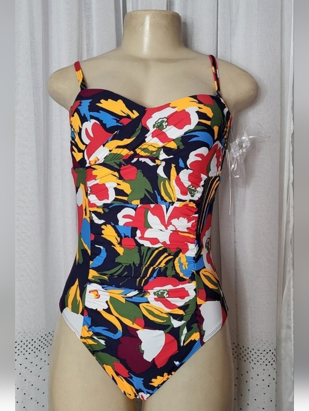 Anne Cole Multicolor Floral One-Piece Swimsuit - Navy, Red, Yellow, Green, White